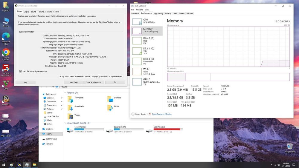 Unitate gaming Intel i5-3570K3.8Ghz/16GB/128mSata+1TBHDD/GTX 660/Win10