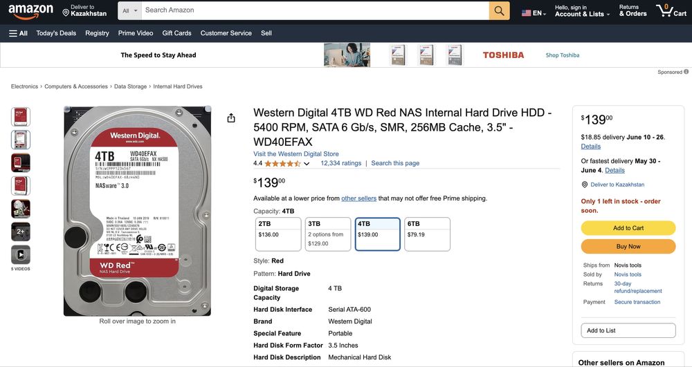 Продаю HDD Western Digital Red 4TB (WD40EFAX)