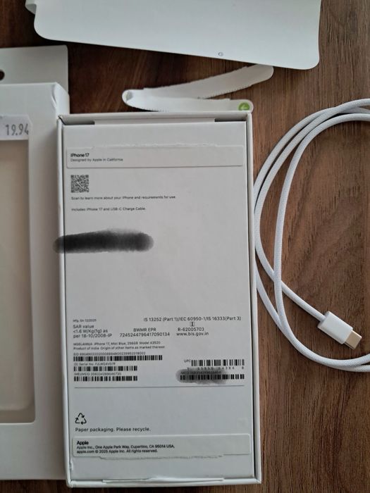 Продавам Iphone 17 256GB  100% батерия mist blue 24м. гаранция