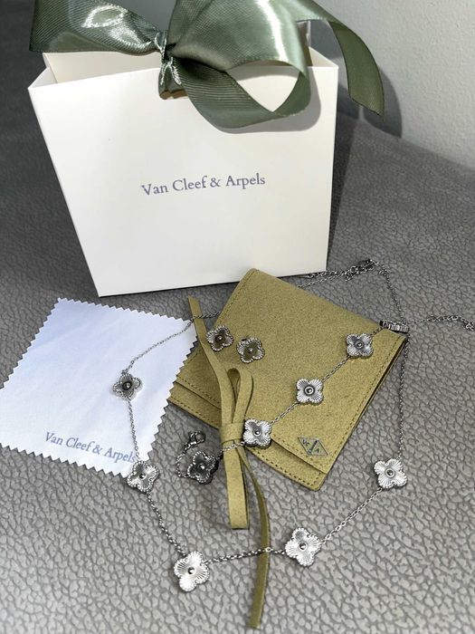 van cleef комплект сет бижута колие обеци гривна стомана детелина VC