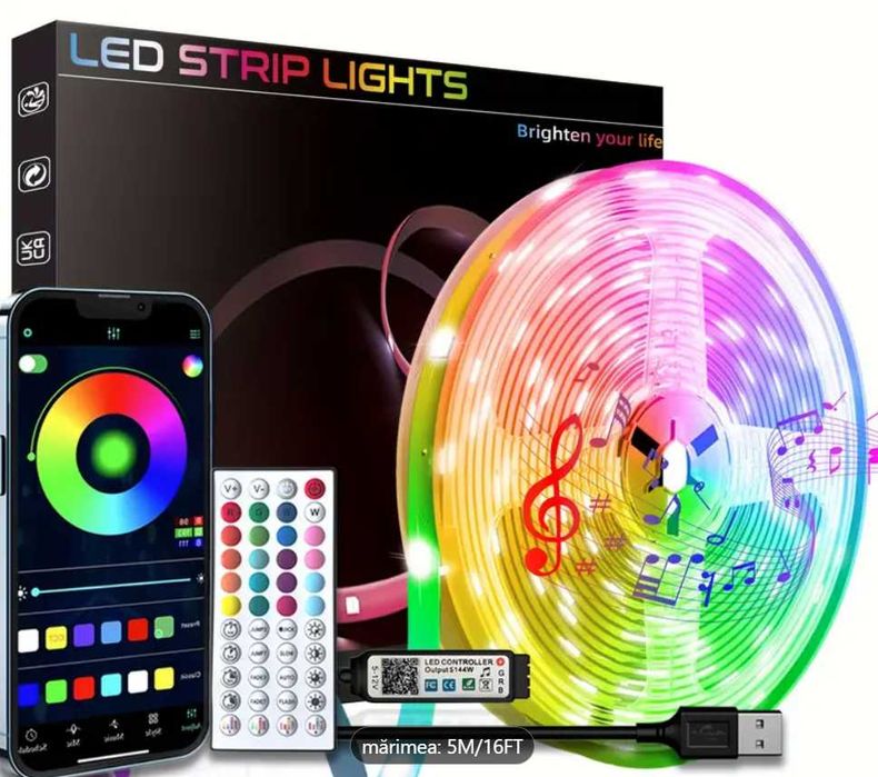 Banda LED RGB 5 metri control din aplicatie si telecomanda