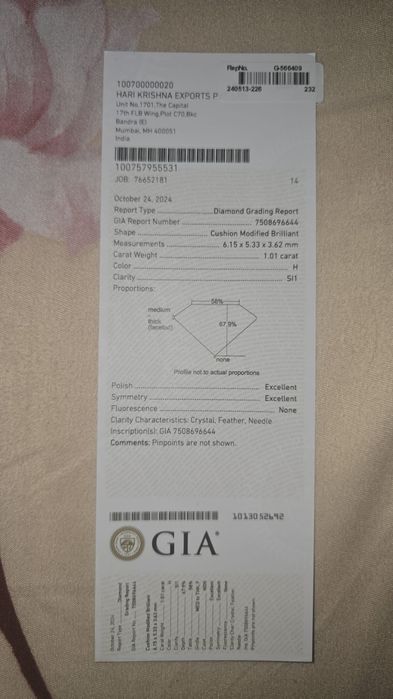 Inel Platina cu Diamant natural 1.01 Ct