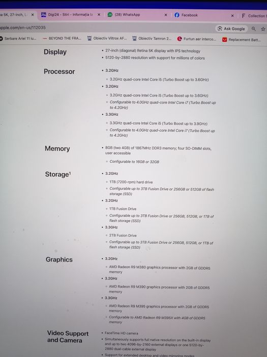 Apple Imac 27 5k, late 2015, CTO i7 4ghz quad, 32 ram, 1 TB ssd, video AMD Radeon R9M395X 4gb, top max late 20215