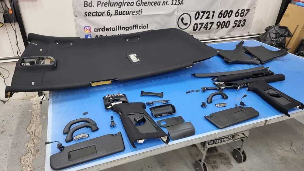 Retapitare plafon Mercedes textil/alcantara gri/negru/bej + lumini