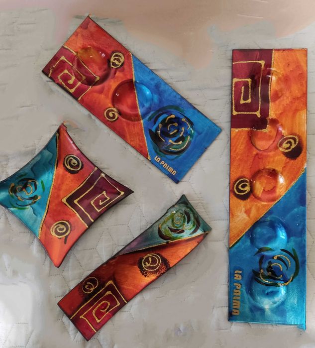 Промо! Лот нови плато,свещник,декорация,чиния топено,цветно стъкло-33€