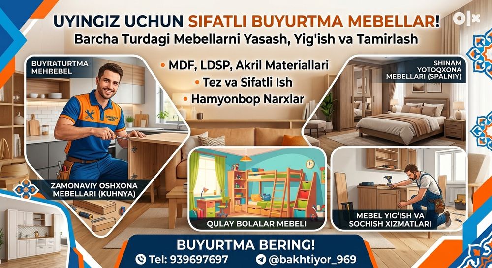 Sifatli Mebel Yasash va Tamirlash Xizmati — Hammasi Bir Joyda!