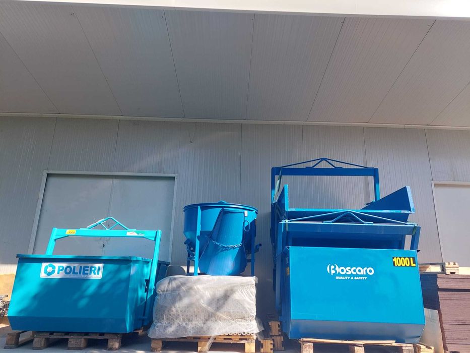 Bena - haba cu autodescarcare de 800 l Boscaro (Italia) 4069 lei +tva, autobasculare pentru moloz , deseuri pt macara, furca macara pt paleti Boscaro,