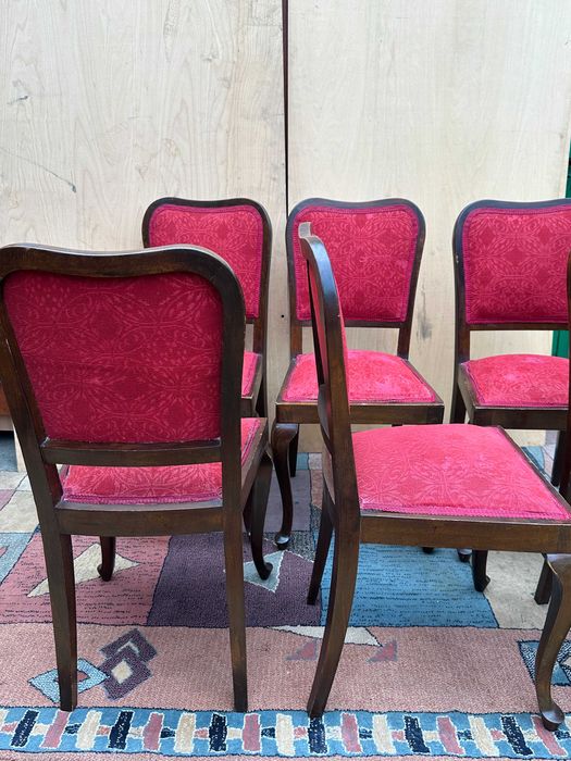 Set 6 Scaune Vintage Stil; Scaun din lemn cu sezut si spatar tapitat