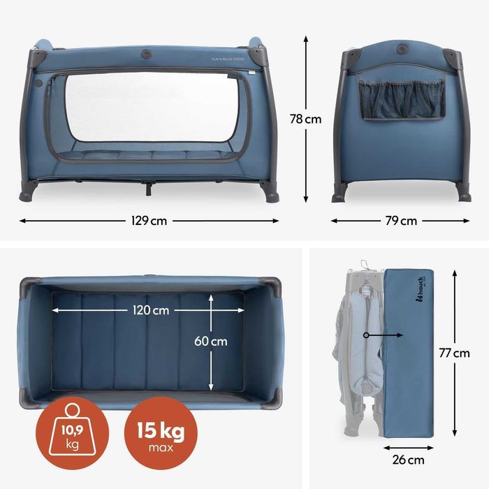 Patut de copii Hauck Play'n Relax Center, 4 in 1, Albastru, 120x60cm