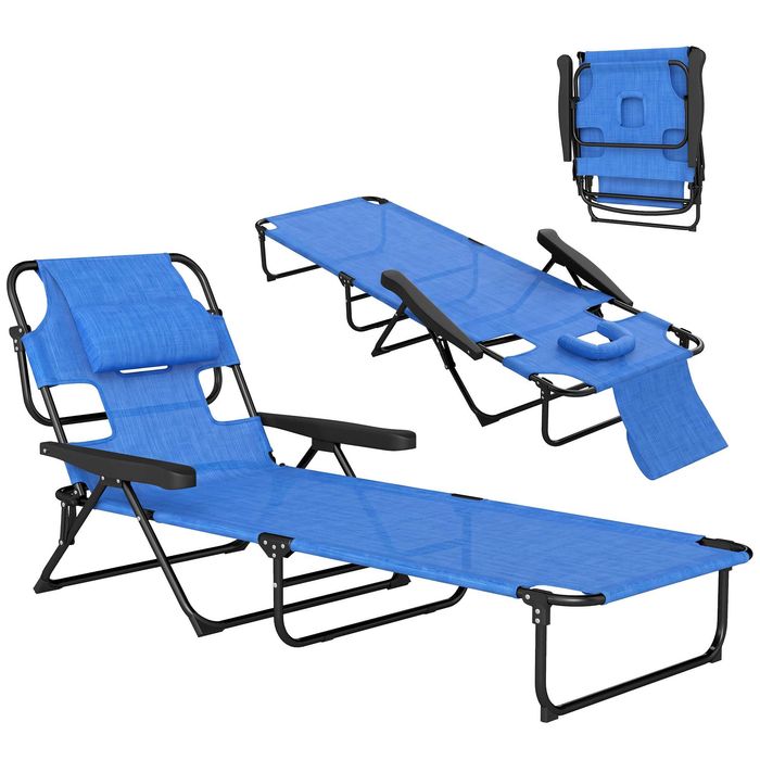 Градински шезлонг Outsunny Sun Lounger, сгъваем, устойчив на атмосферни влияния, 194 см x 72 см x 31 см
