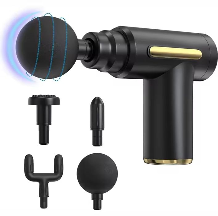 Масажор Безжичен Масажен Пистолет с LED, 4 приставки и 32 Степени