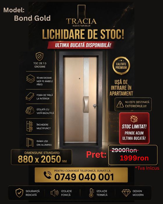 Ușă Apartament Bond Gold – Lichidare Stoc