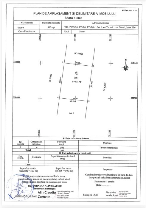 Vand teren tunari 500mp utili direct proprietar | str. Alexandru Ioan Cuza