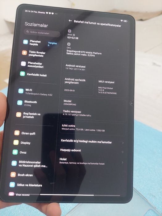 Xiaomi pad 6  8 128 xolati yangi
