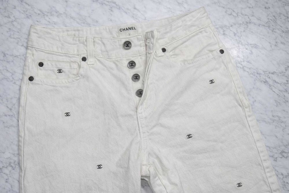 нови дънки слонова кост бели шанел прави панталон дълъг chanel деним
