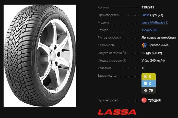195/65 r15 Lassa Multiways2 (Turkiya)