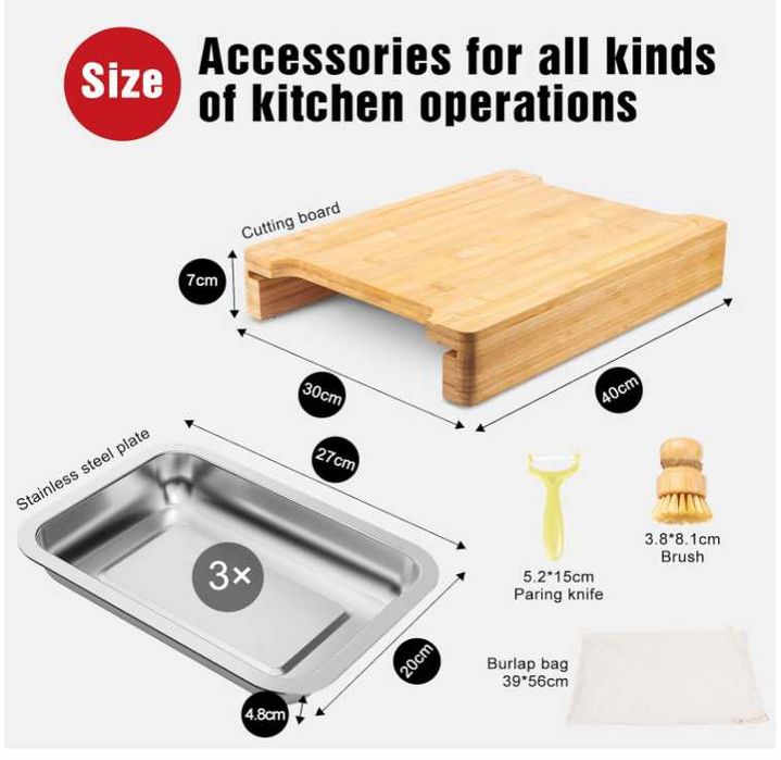 Tocator XXL din Bambus cu 3 Tavi din Inox si Accesorii | Blat de Taiere Premium