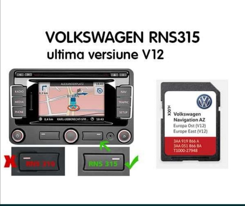 VW SD CARD ORIGINAL VW Skoda Rns 315 harta navigatie EU ROMANIA 2022