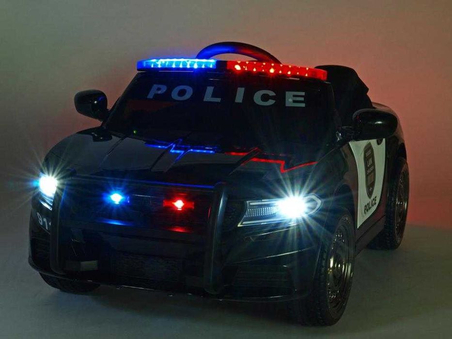 Masinuta electrica pentru copii Nichiduta Police Patrol Black 70W cu girofar politie si statie, unitate audio cu display baterie, USB sistem troller