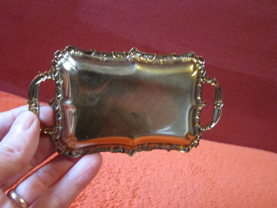 tavă mică miniatura,vintage,metal aurit-Recuerdo de Ibiza-cadou inedit