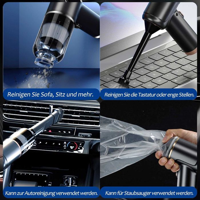 Компактна безжична прахосмукачка за кола с USB-C зареждане и приставки