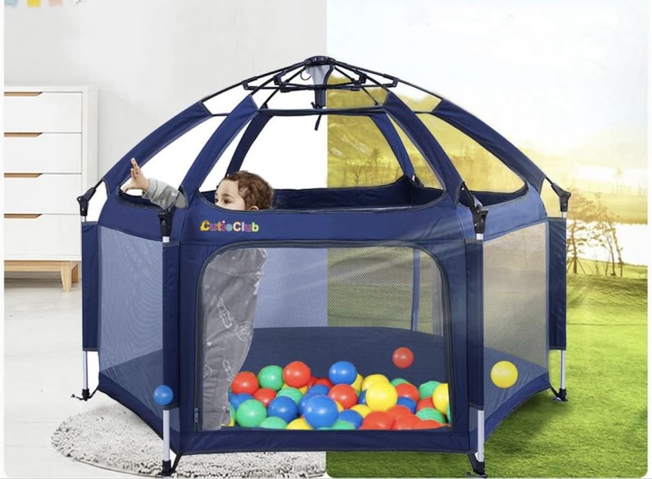 Țarc pliabil cu saltea și protecție UV