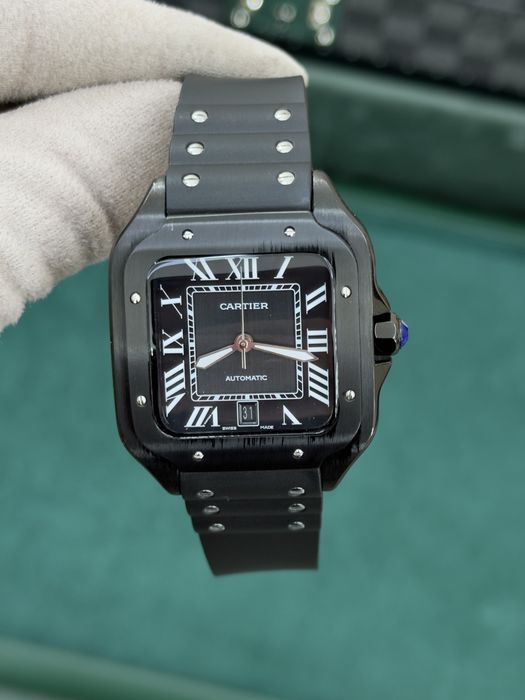 Cartier Santos 100 XL Black PVD – Black Dial, Black Rubber Strap
