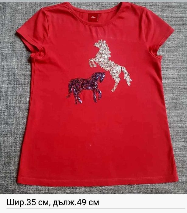 8 бр.блузки, дънково елече и пъстри къси панталони, 7- 8 год.