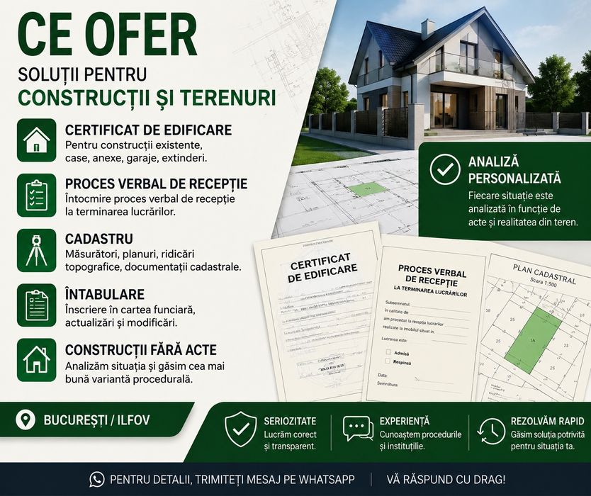 Casă construită fără acte? Certificat edificare + cadastru București/Ilfov