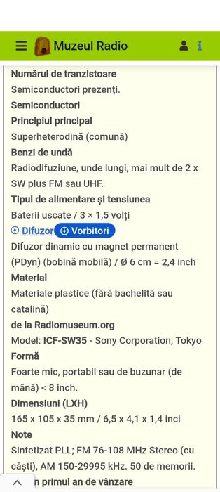 Aparat radio Sony ICF SW35