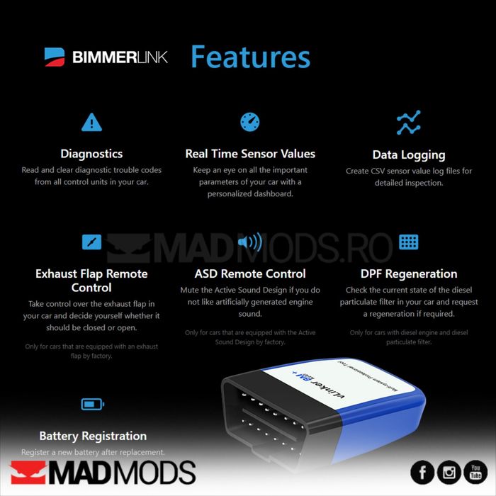 Diagnoza Vgate VLinker BM+ Dual Bluetooth 4.0 BMW Exx, Fxx, Gxx, I & M