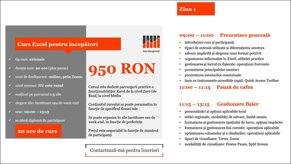 Consultanta Excel, meditatii Excel si curs Excel online de la 40 EUR