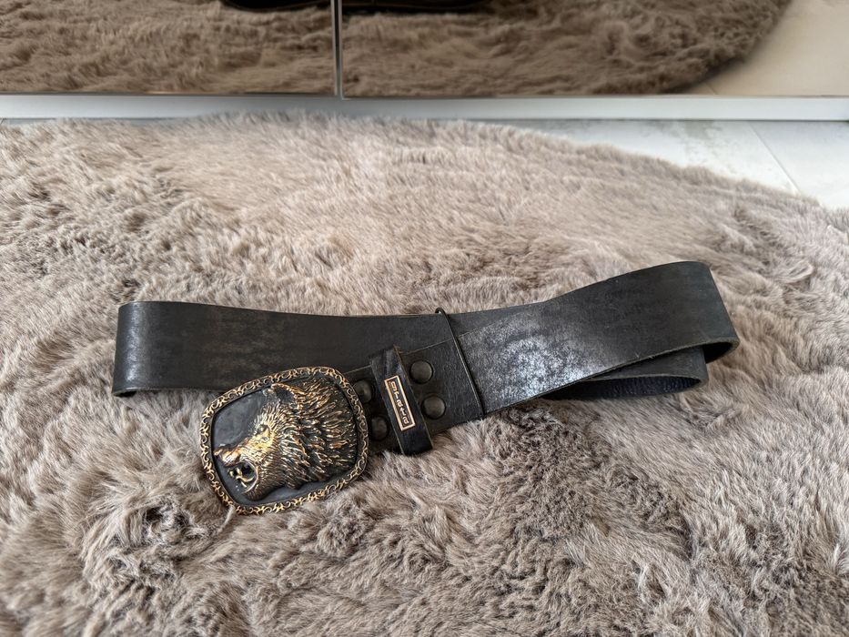 Curea piele naturală - GRATA, cataramă cap lup, unică