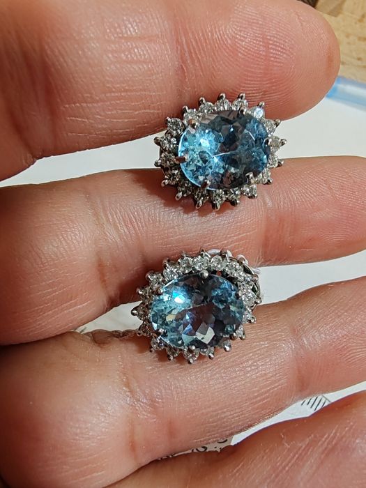 Cercei cu diamante și aquamarin Aur 18k Gr 8,82 cod unic 882