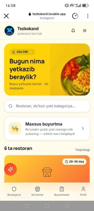 Tayyor delivery  biznes ilovasi sotiladi tezkokand
