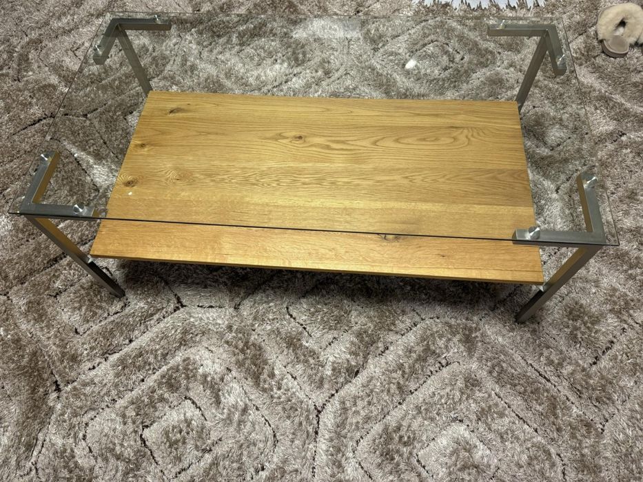 110/60/45 Холна маса от закалено стъкло и дървен плот