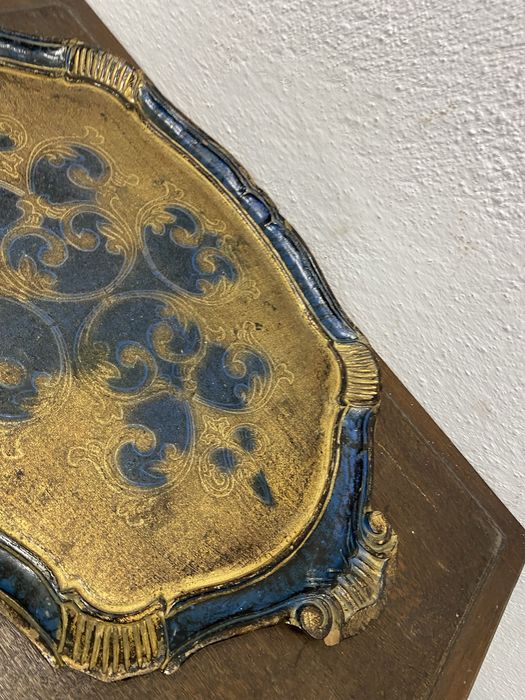 Винтидж поднос Италия 1950 1970 Florentine синьо злато