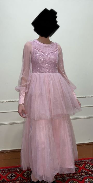 Платье, розовое, длинное, пышное, ношеное