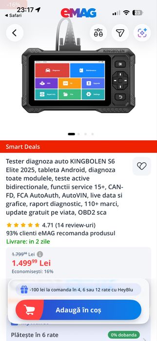 Tester Diagnoza auto Kingbolen S6 Elite 2025 • NOU / SIGILAT•