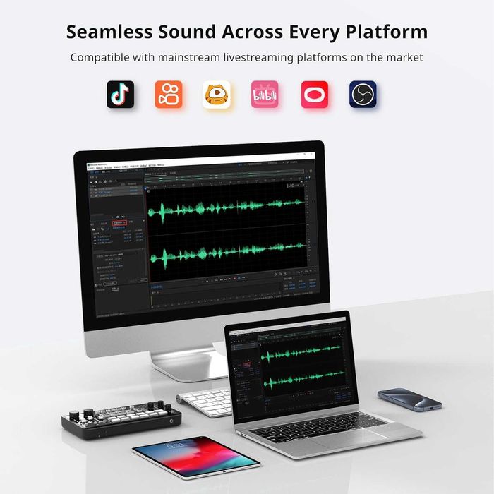 Mixer Audio Profesional ULANZI AX01/Control Total-Podcast/Streaming.