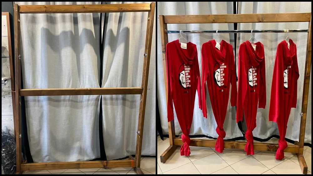 MOBILIER COMERCIAL: Standere din lemn masiv pentru expunere haine - magazin/butic