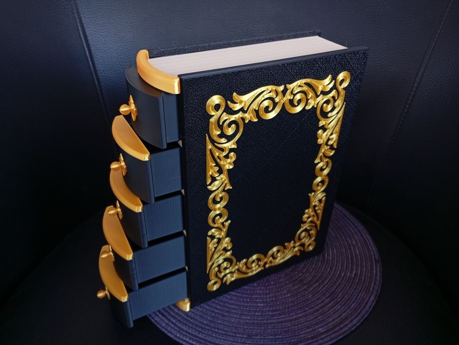 Cutie de bijuterii, tip carte mitică cu 5 sertare