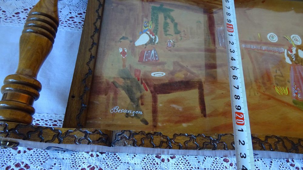 Ръчно рисувана дървена табла за сервиране Елзаски декор Вентидж.