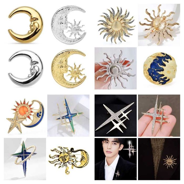 Брошь в виде Луны, Солнца, Звёзд на пиджак, свитер, пальто, платье