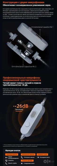 Новый KZ M2 USB-кабель Type-C с двумя микрофонами, эквалайзер 3 режима