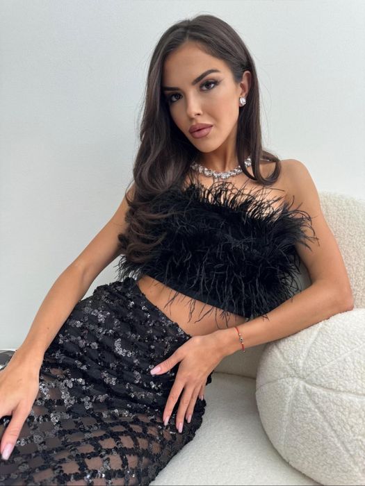 Бюстие/топ с естествени пера