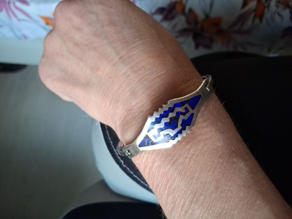 Brățară argint cu lapis lazuli,24,25 g,Mexic,vintage