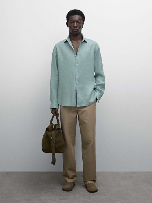 Вталена риза от 100% лен - Massimo Dutti - L