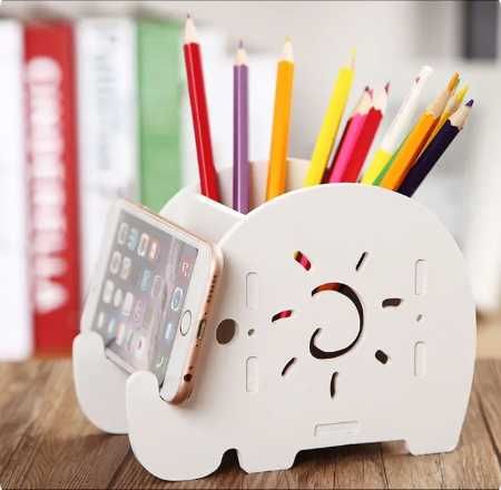 Детски дървен органайзер за Бюро със стойка за телефон Слонче