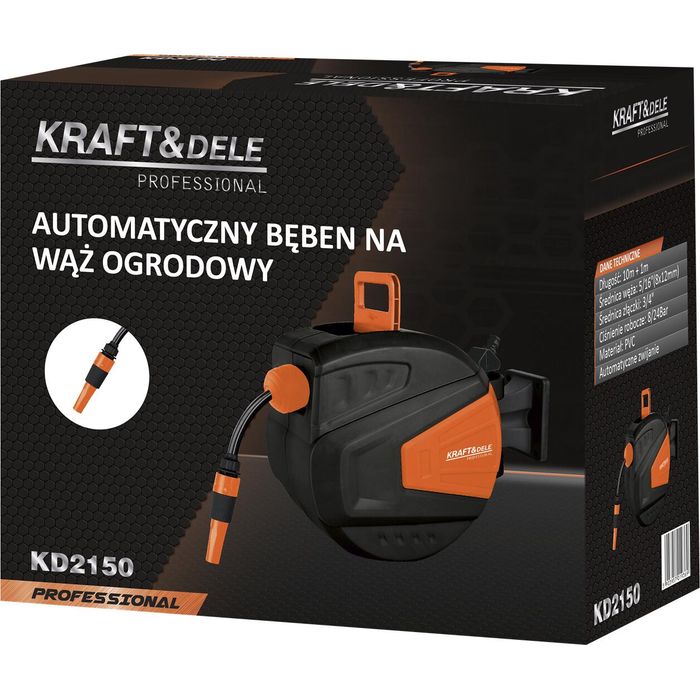 Tambur automat 10 metri, furtun de gradina, 5/16", Kraft